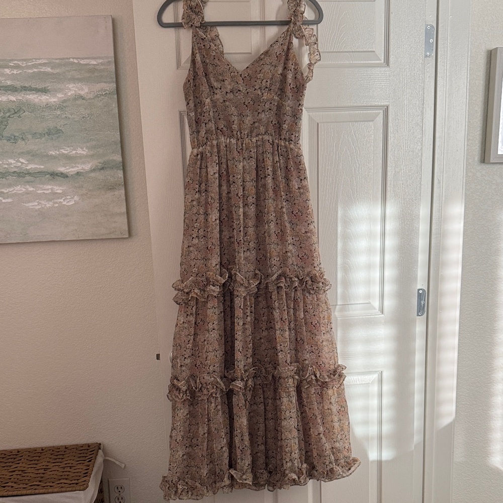 Dress Forum Floral Maxi Dress in Beige and Pink